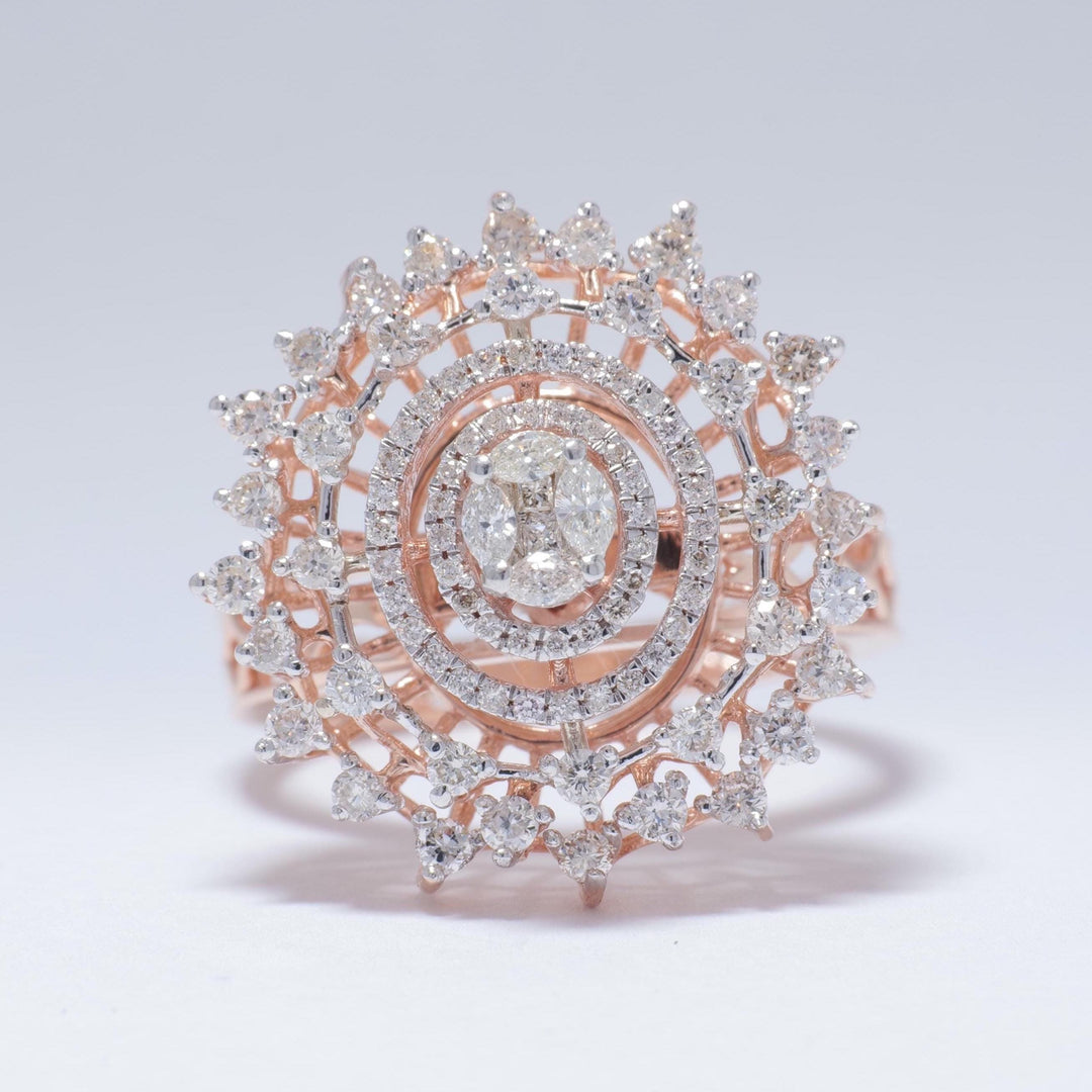 Flower Halo Diamond Ring, 14k Solid Gold, Natural Diamonds, Filigree Illusion Set Ring, Sunburst Cocktail Ring, Ready To Ship, IGI Certified