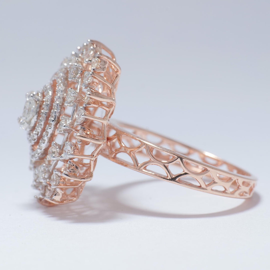 Flower Halo Diamond Ring, 14k Solid Gold, Natural Diamonds, Filigree Illusion Set Ring, Sunburst Cocktail Ring, Ready To Ship, IGI Certified