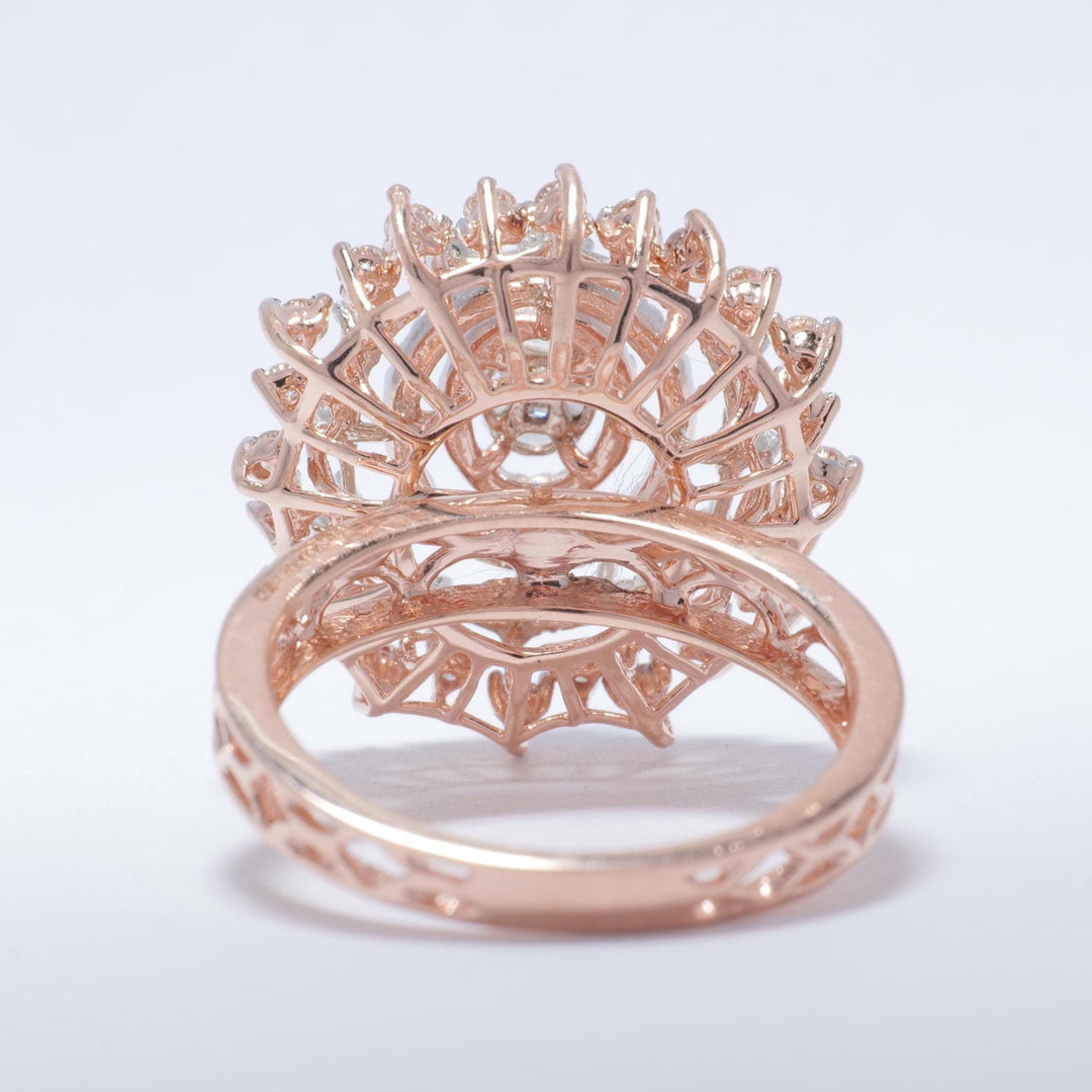 Flower Halo Natural Diamond Ring: 14k Solid Gold Filigree Illusion Cocktail Ring, IGI Certified, Ready To Ship