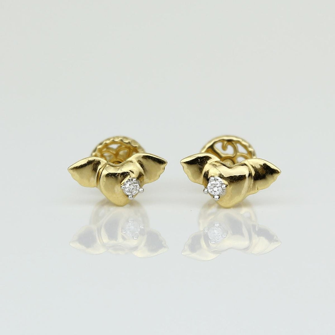 Kids Winged Heart Diamond Stud Earrings, 14k Solid Gold, Natural Diamonds, Angel Jewelry, Gift for toddlers/girls/kids