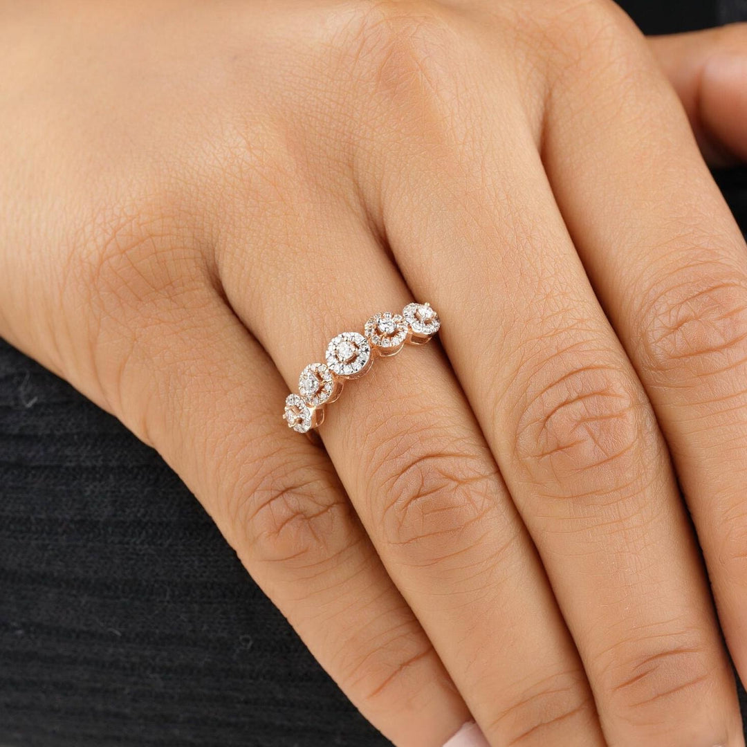 Diamonds Eternity Band Ring with Halo Setting, 14K Solid Gold, Natural Diamonds, Ready To Ship, Women&#39;s Day Gift