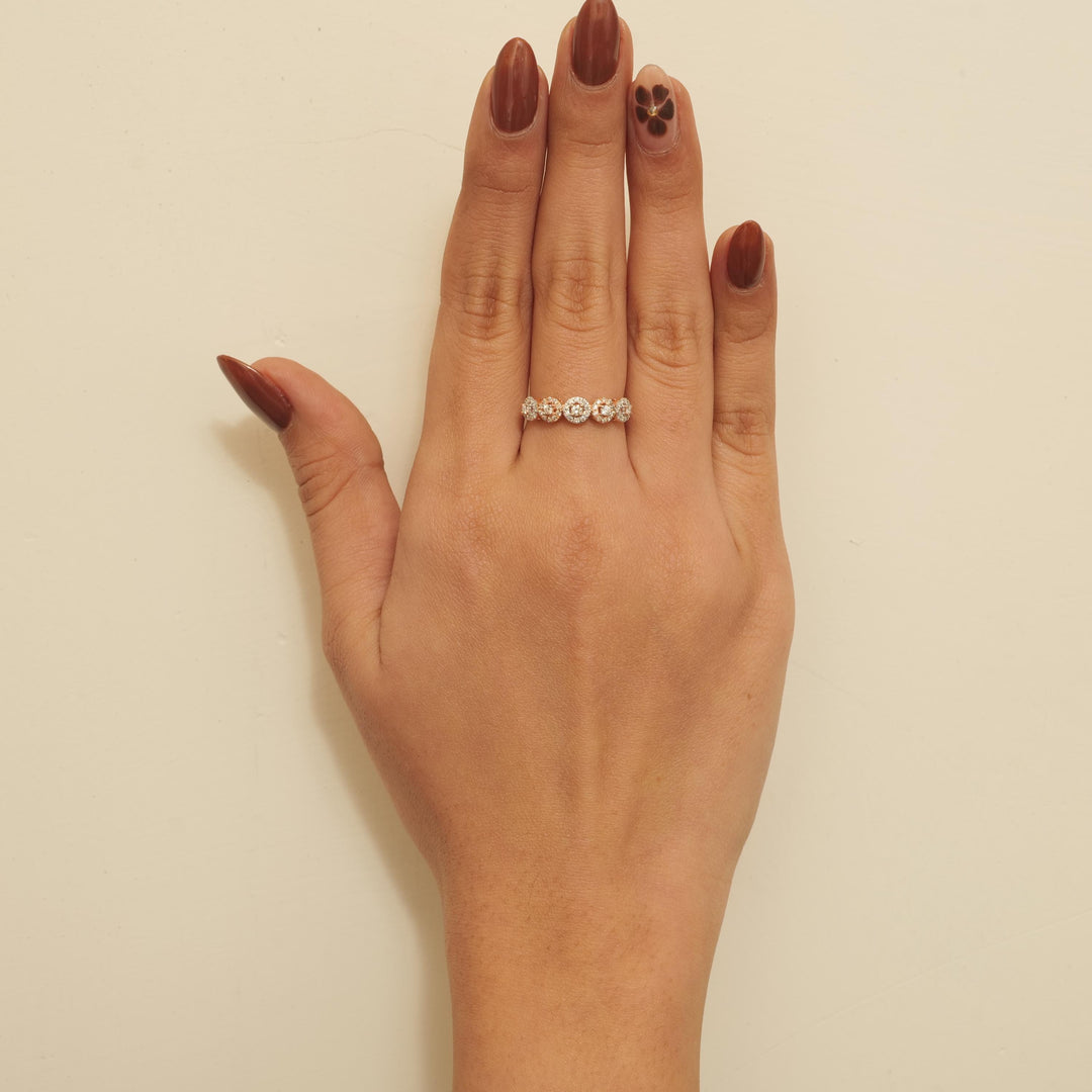 Diamonds Eternity Band Ring with Halo Setting, 14K Solid Gold, Natural Diamonds, Ready To Ship, Women&#39;s Day Gift