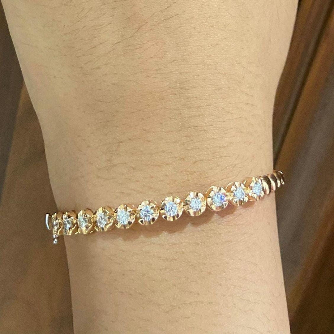 Solitaire Bracelet in 18k Solid Gold Diamond Bracelet, Sturdy Bracelet, Natural Diamonds, Eternity Stackable Bracelet, Gift For Her