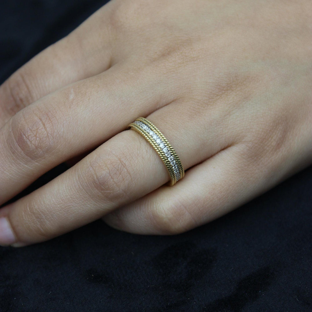 Round Diamond Band Ring in 14k Solid Gold, Supporting Diamond Band,  Natural Diamonds, Promise Ring, Ready To Ship, Women&#39;s Day Gift