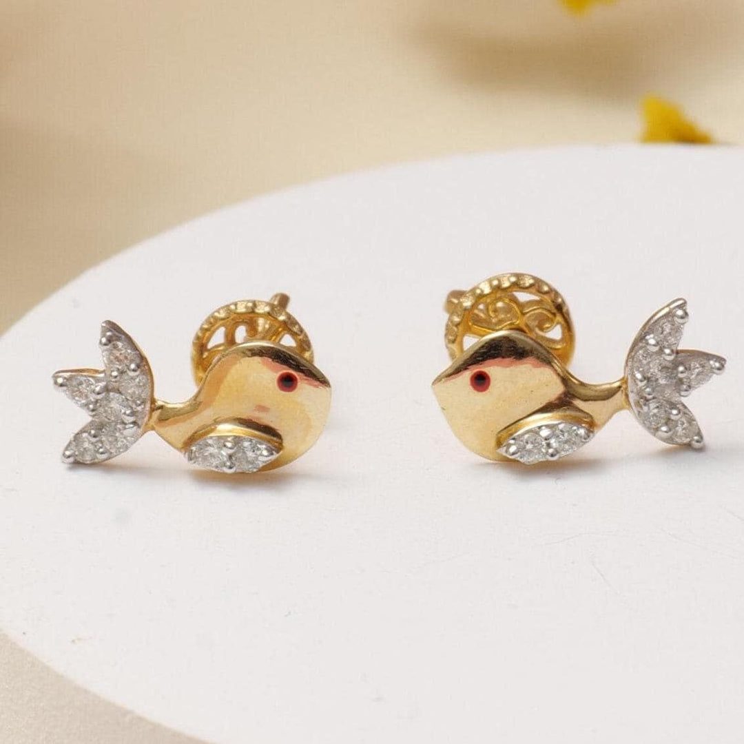 Kids Fish Diamond Stud Earrings, 14k Solid Gold, Natural Diamonds, Kids Jewelry, Gift for toddlers, girls and kids Gift For Her