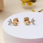Load image into Gallery viewer, Kids Fish Diamond Stud Earrings, 14k Solid Gold, Natural Diamonds, Kids Jewelry, Gift for toddlers, girls and kids Gift For Her
