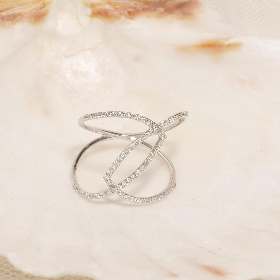Intertwined Diamond Loop Band Ring, 14k Solid Gold, Criss Cross Ring, Natural Diamonds, Statement Jewelry, Certified Jewelry
