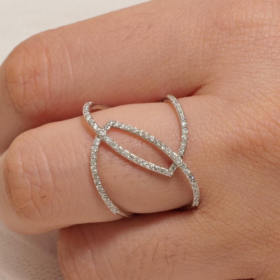 Intertwined Diamond Loop Band Ring, 14k Solid Gold, Criss Cross Ring, Natural Diamonds, Statement Jewelry, Certified Jewelry