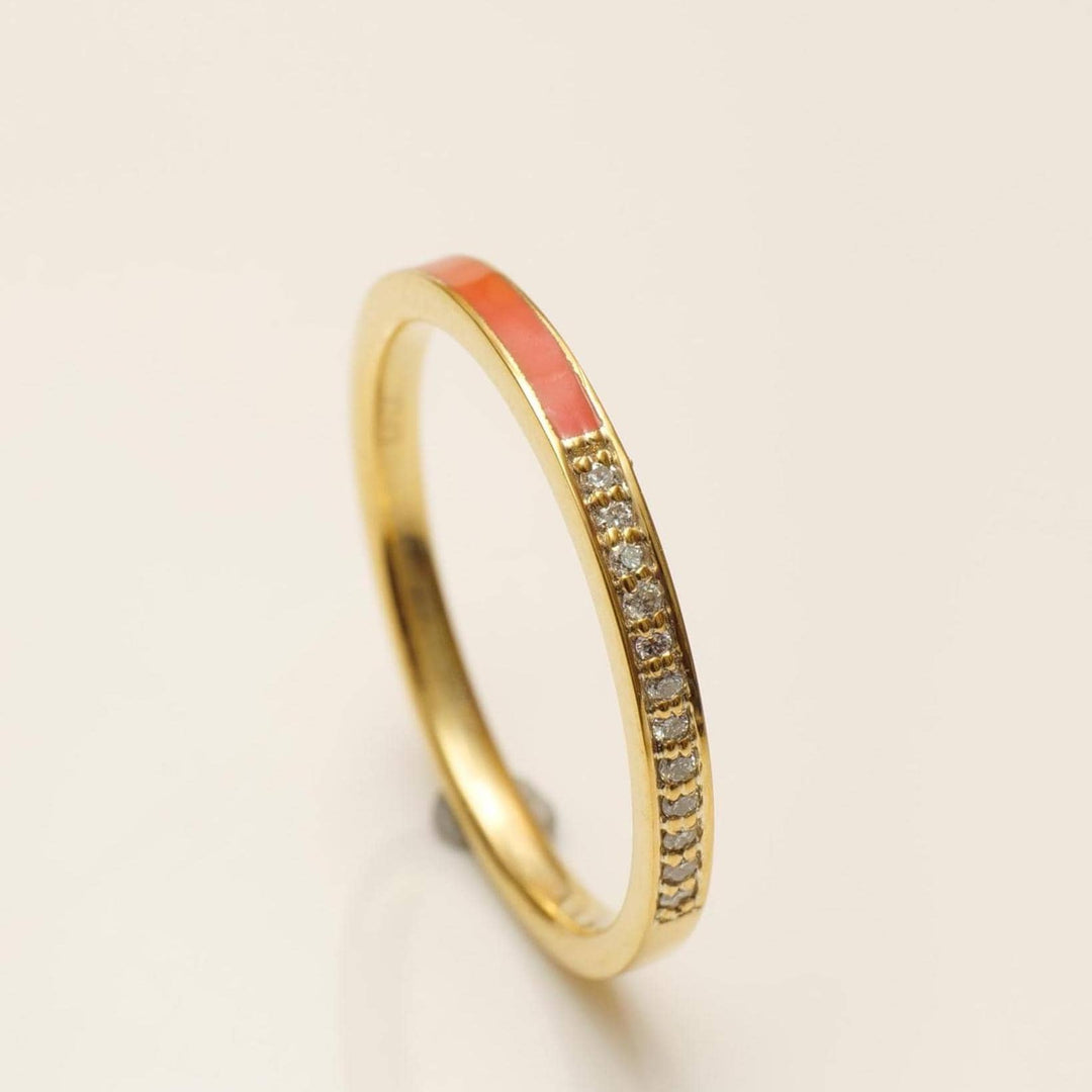 Enamel Diamond Band Ring, 18k Solid Gold, Natural Diamonds, Minimalist Stackable Ring, Everyday Jewelry, Ready To Ship