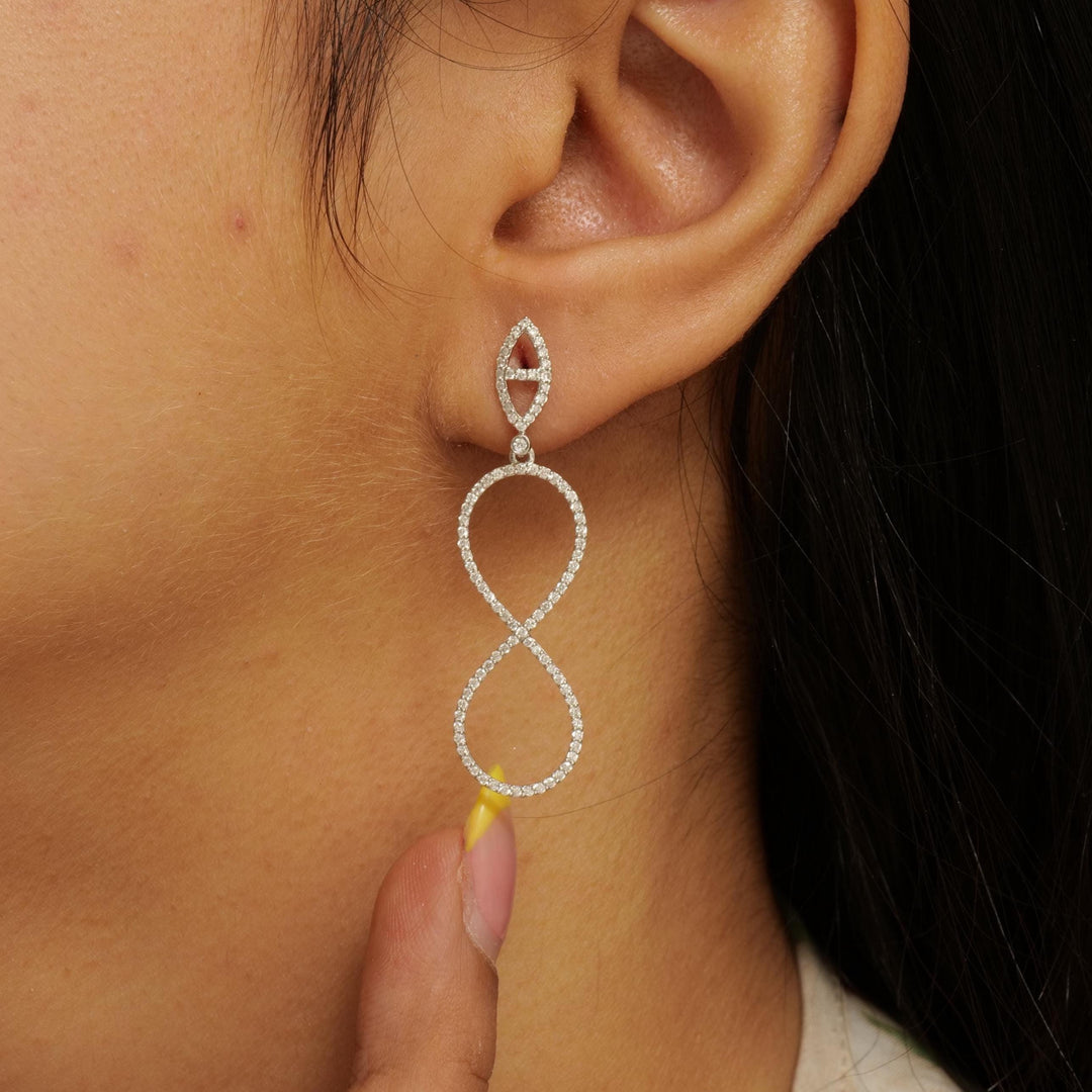 Dangle Diamond Earrings In 14k Solid Gold, Infinity Loop Earrings With Natural Diamonds, Certified Jewelry