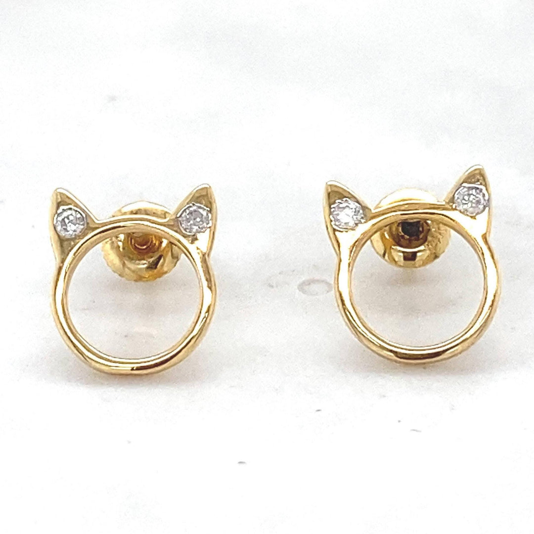 Kids Cat Ear Diamond Stud Earrings, 14k Solid Gold, Natural Diamonds, Animal jewelry, Gift for toddlers/girls/kids, Ready To Ship