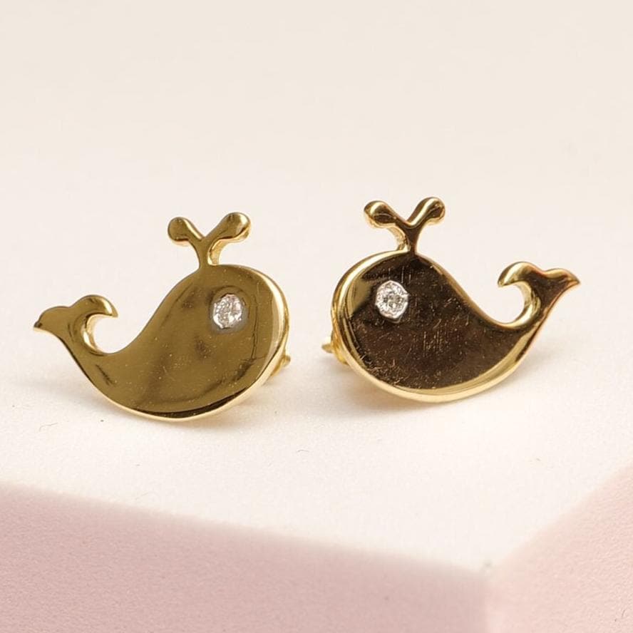 Kids Whale Diamond Stud Earrings, 14k Solid Gold, Natural Diamonds, Kids jewelry, Gift for toddlers/girls/kids, Ready to Ship