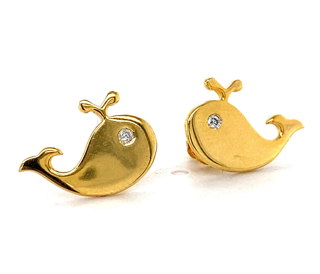 Kids Whale Diamond Stud Earrings, 14k Solid Gold, Natural Diamonds, Kids jewelry, Gift for toddlers/girls/kids, Ready to Ship