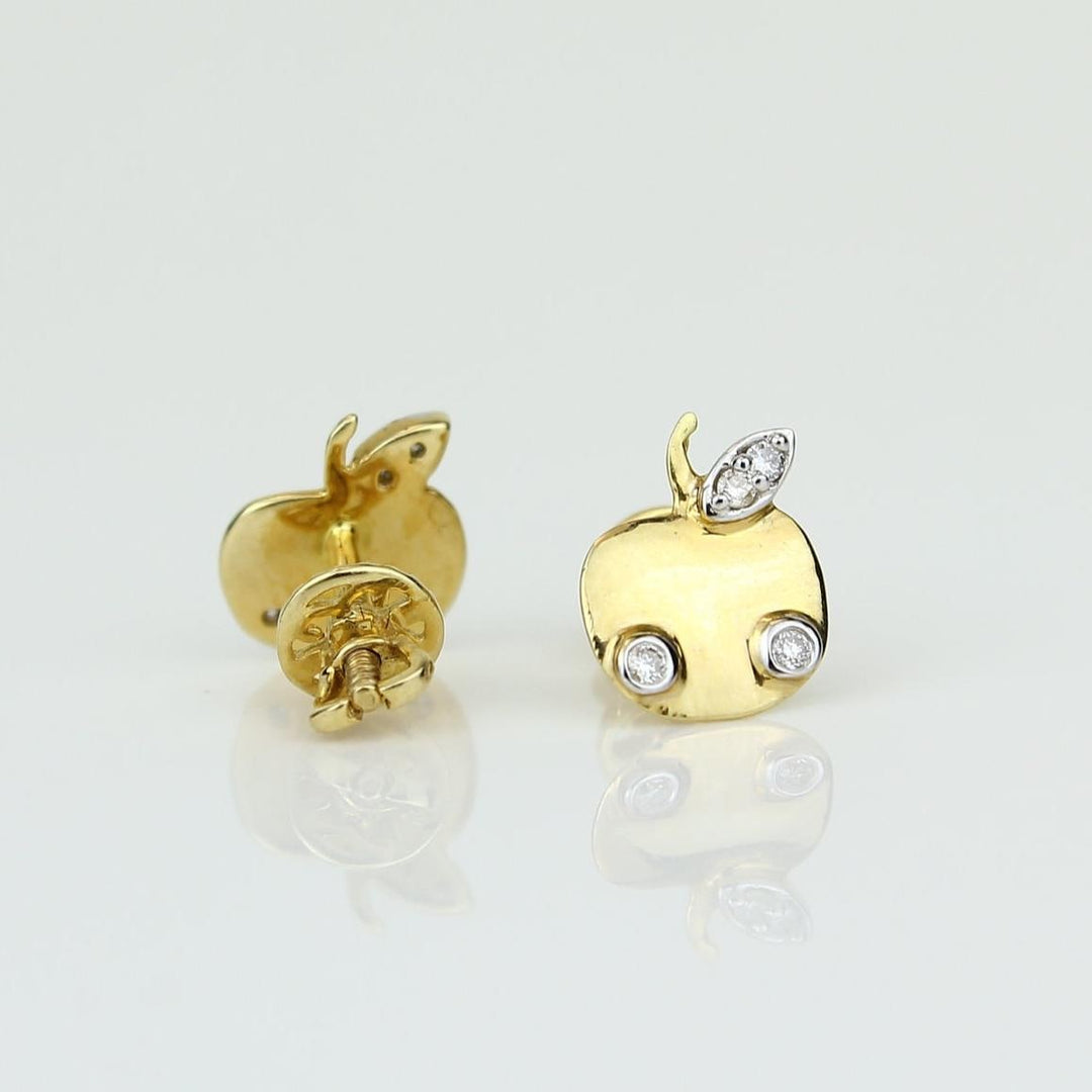 Kids Apple Diamond Stud Earrings, 14k Solid Gold, Natural Diamonds, Fruit Jewelry, Gift for toddlers/girls