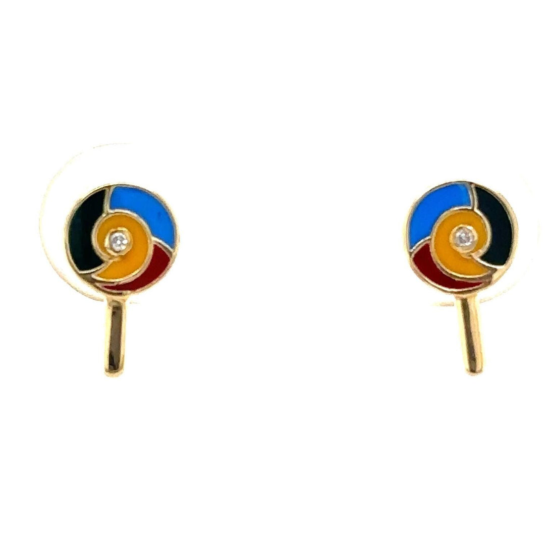 Kids Lollipop Diamond Stud Earrings, 14k Solid Gold With Enameling, Natural Diamonds, Candy Jewelry, Gift for toddlers/girls, Ready To Ship