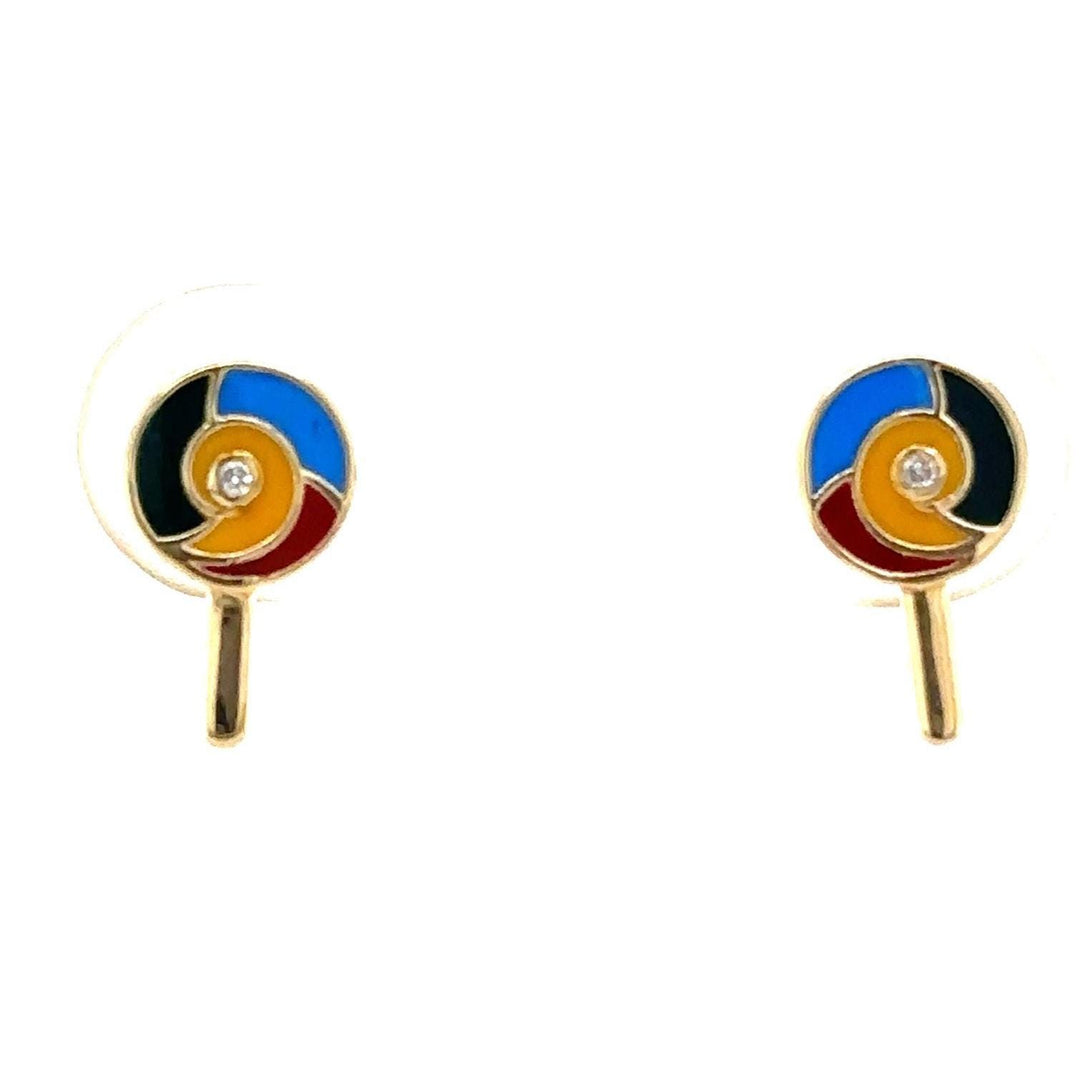 Kids Lollipop Diamond Stud Earrings, 14k Solid Gold With Enameling, Natural Diamonds, Candy Jewelry, Gift for toddlers/girls, Ready To Ship