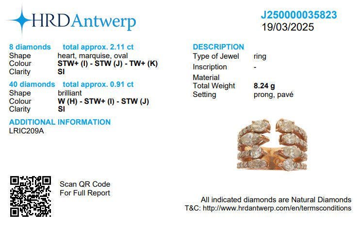 Pear & Oval Diamond Broad Band Ring, 14k Solid Gold Ring, Natural Diamonds, Multi-Row Cocktail Statement Band, Ready To Ship, HRD Certified