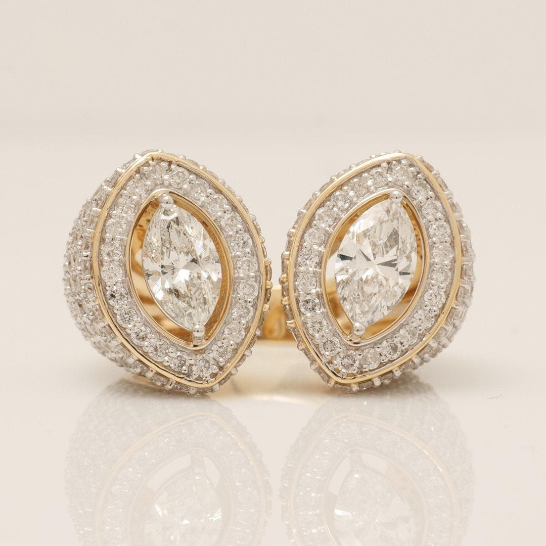 Marquise Halo Diamond Ring, 14k Solid Gold Ring, Natural Diamonds, Eye Cluster Band, Cocktail Statement Band, Ready To Ship, IGI Certified