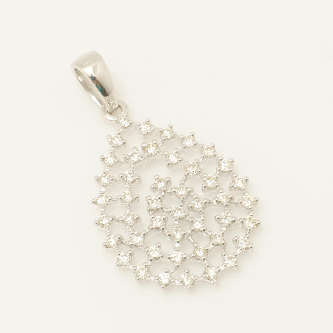 Teardrop Diamond Pendant, 14k Solid Gold, Natural Diamonds, Celestial Statement Necklace, Layering Cocktail Pendant, Floral Lattice Pendant