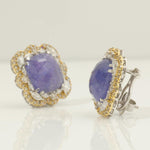 Load image into Gallery viewer, Tanzanite Cushion Halo Diamond Earrings, 14K Solid Gold, Natural Diamonds, Floral Gemstone Statement Studs, Ready To Ship, HRD Certified
