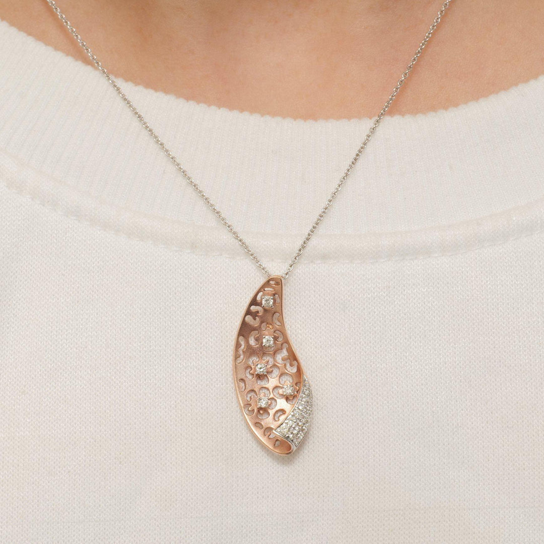 Floral Filigree Diamond Pendant, 14k Solid Gold, Natural Diamonds, Leaf Statement Jewelry, Layering Necklace, Ready To Ship, IGI Certified