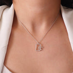 Load image into Gallery viewer, Bow Frame Natural Diamond Pendan:, 14k Solid Gold Layering Minimalist Necklace, IGI Certified, Ready To Ship
