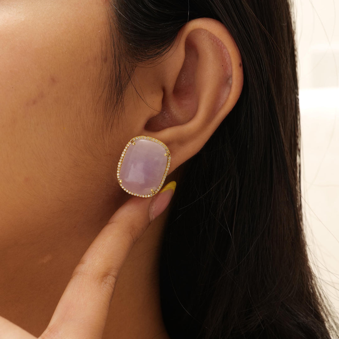 Pink Sapphires Diamond Halo Stud Earrings, 14K Solid Gold, Natural Diamonds, Gemstone Statement Studs, Ready To Ship, HRD Certified