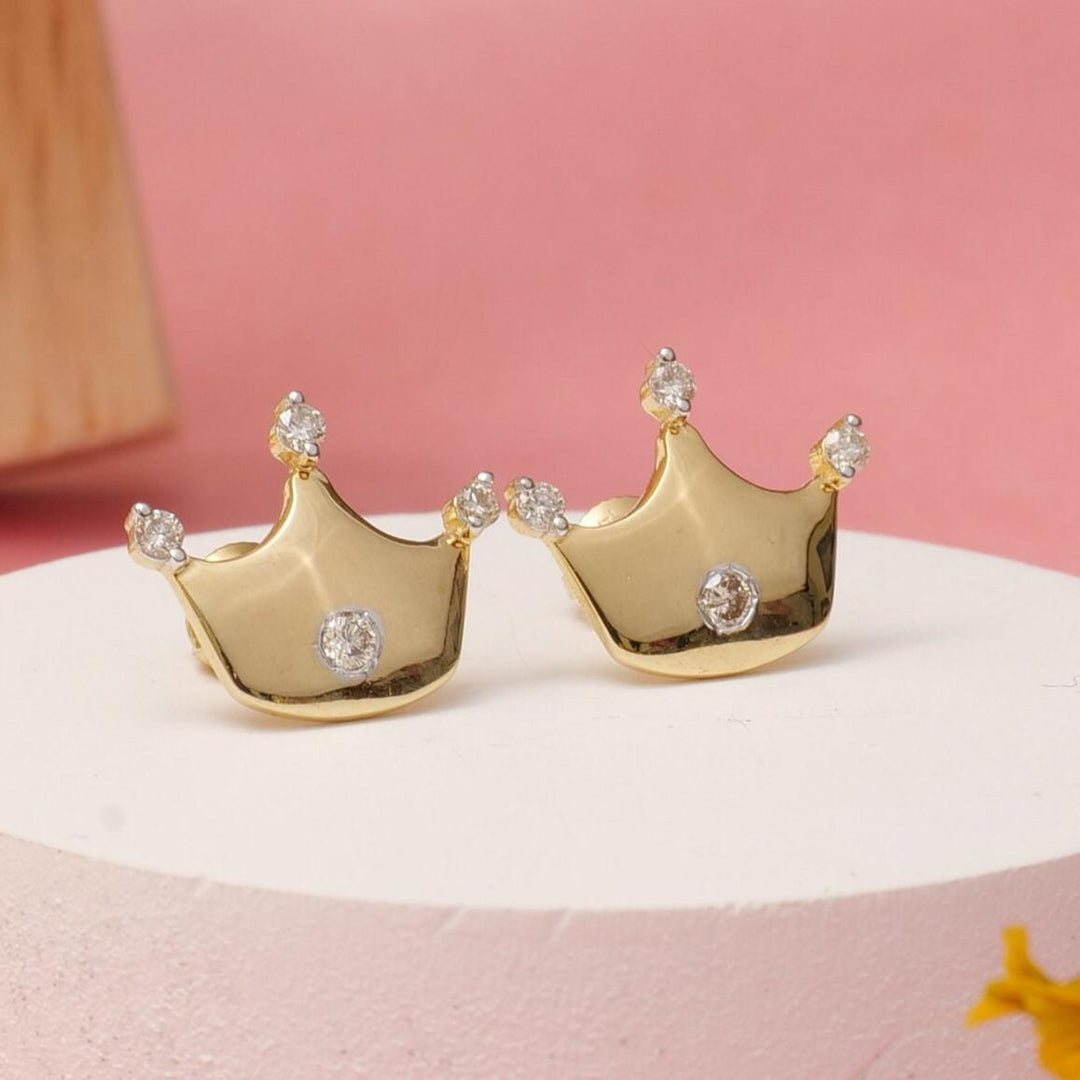 Kids Crown Diamond Stud Earrings, 14k Solid Gold, Natural Diamonds, Princess Jewelry, Gift for toddlers/girls/kids, Ready To Ship