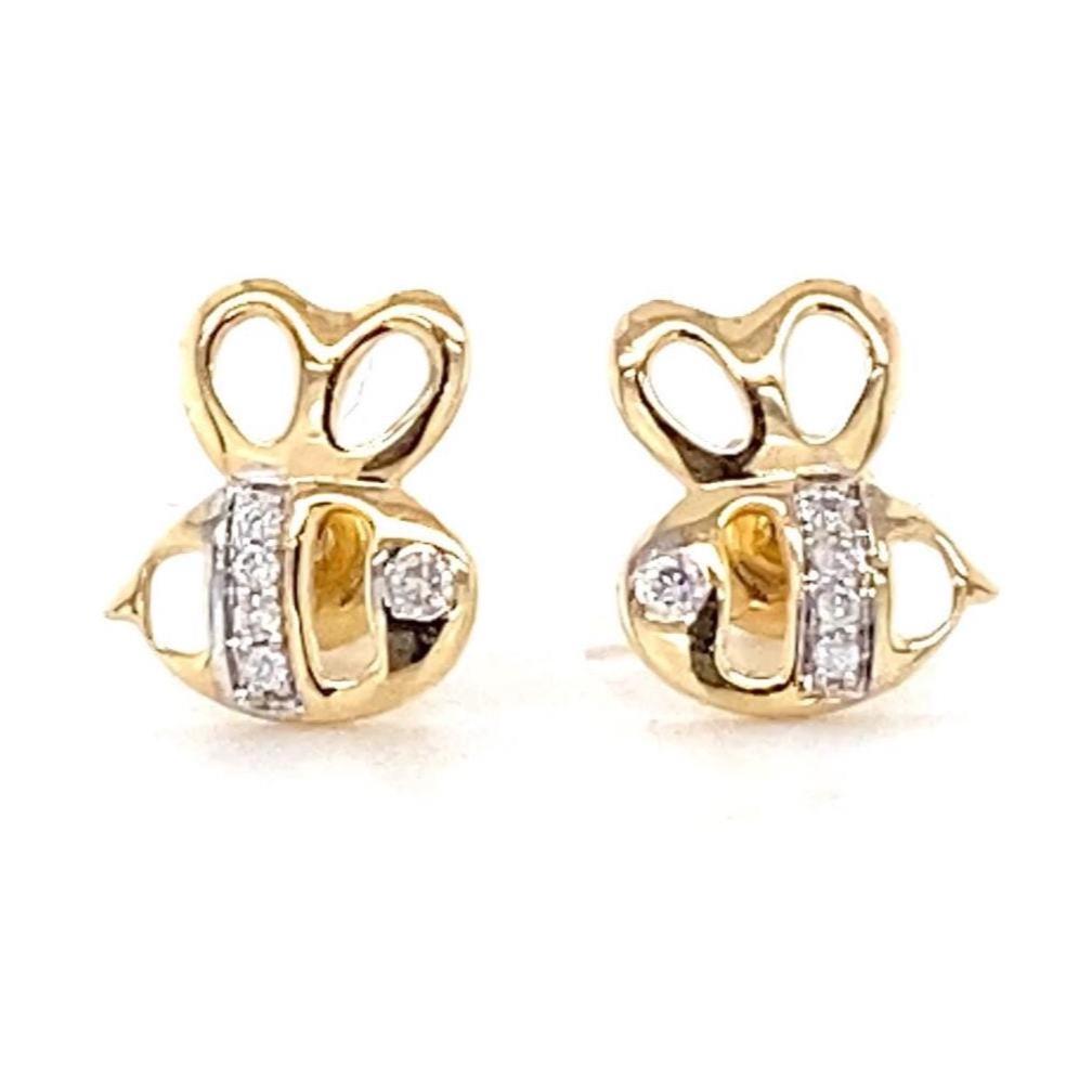 Kids Bee Diamond Stud Earrings, 14k Solid Gold, Natural Diamonds, Kids Jewelry, Gift for toddlers/girls/kids, Ready To Ship