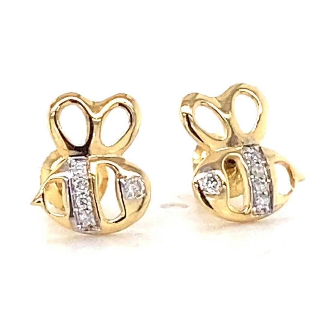 Kids Bee Diamond Stud Earrings, 14k Solid Gold, Natural Diamonds, Kids Jewelry, Gift for toddlers/girls/kids, Ready To Ship