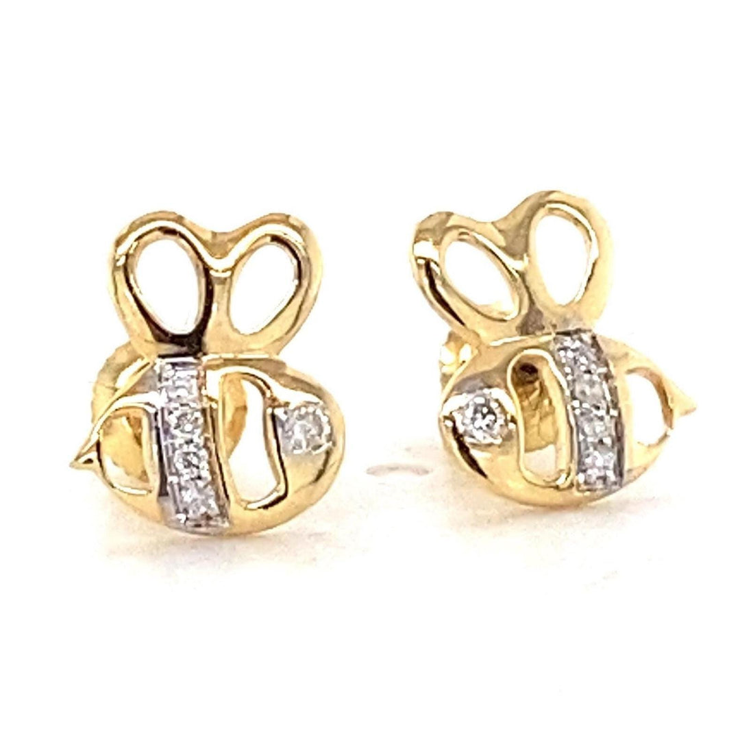 Kids Bee Diamond Stud Earrings, 14k Solid Gold, Natural Diamonds, Kids Jewelry, Gift for toddlers/girls/kids, Ready To Ship