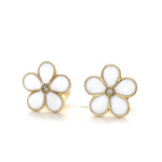 Load image into Gallery viewer, Kids Enameled Flower Diamond Earrings, 14k Solid Gold, Natural Diamonds, Bezel Set Floral Studs, Ready To Ship, HRD Certified
