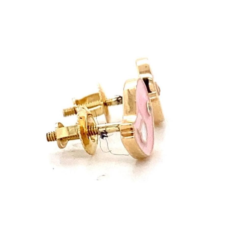 Kids Pink Bird Diamond Stud Earrings, 14k Solid Gold With Enameling, Natural Diamonds, Gift for toddlers/girls/kids, Ready To Ship
