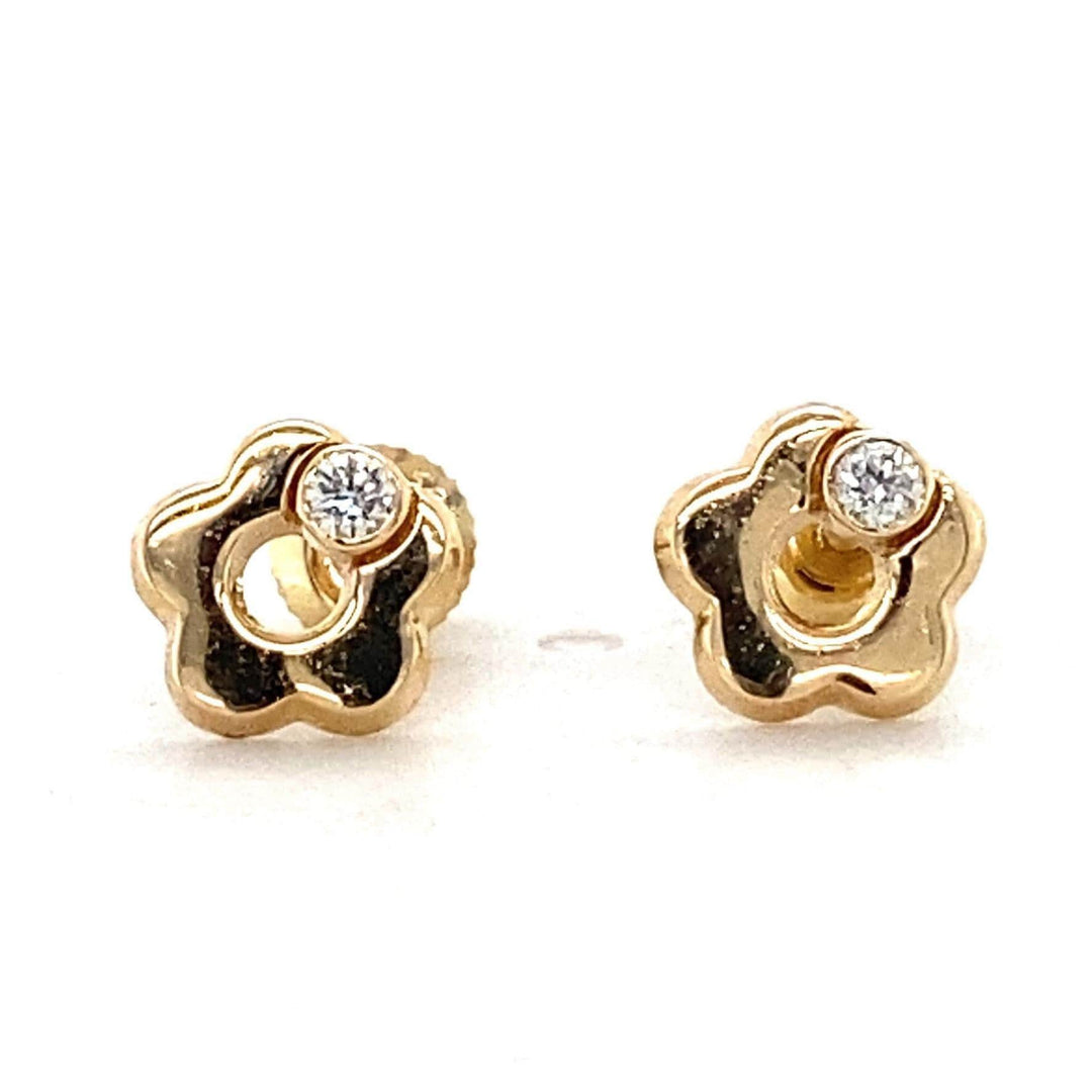 Kids Flower Diamond Stud Earrings, 14k Solid Gold, Natural Diamonds, Kids jewelry, Gift for toddlers/girls/kids, Ready To Ship