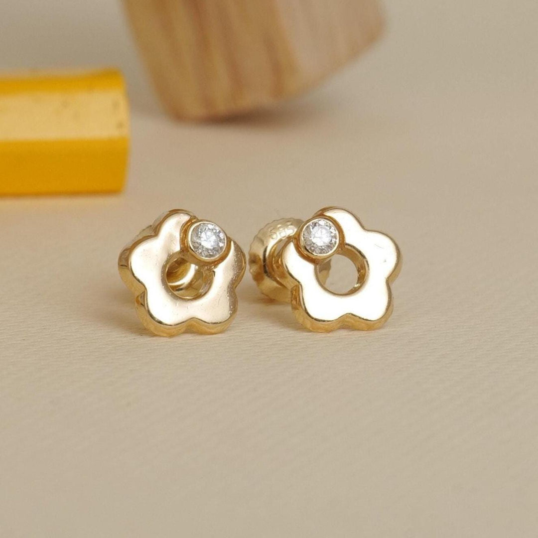 Kids Flower Diamond Stud Earrings, 14k Solid Gold, Natural Diamonds, Kids jewelry, Gift for toddlers/girls/kids, Ready To Ship