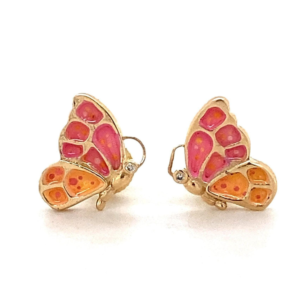 Kids Enameled Butterfly Diamond Stud Earrings, 14k Solid Gold, Natural Diamonds, Insect jewelry, Gift for toddlers/girls/kids, Ready To Ship