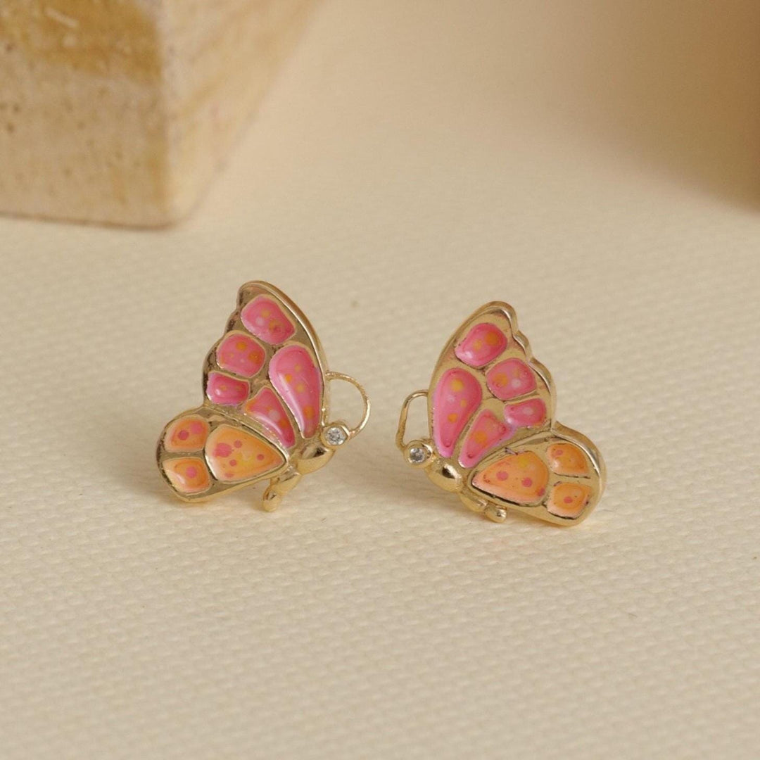Kids Enameled Butterfly Diamond Stud Earrings, 14k Solid Gold, Natural Diamonds, Insect jewelry, Gift for toddlers/girls/kids, Ready To Ship