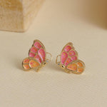 Load image into Gallery viewer, Kids Enameled Butterfly Diamond Stud Earrings, 14k Solid Gold, Natural Diamonds, Insect jewelry, Gift for toddlers/girls/kids, Ready To Ship
