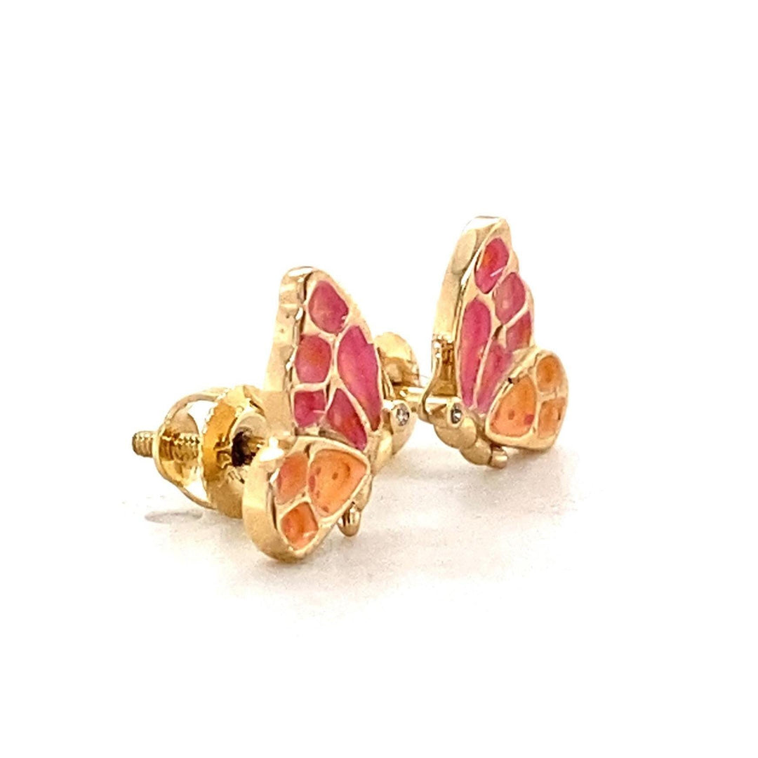 Kids Enameled Butterfly Diamond Stud Earrings, 14k Solid Gold, Natural Diamonds, Insect jewelry, Gift for toddlers/girls/kids, Ready To Ship