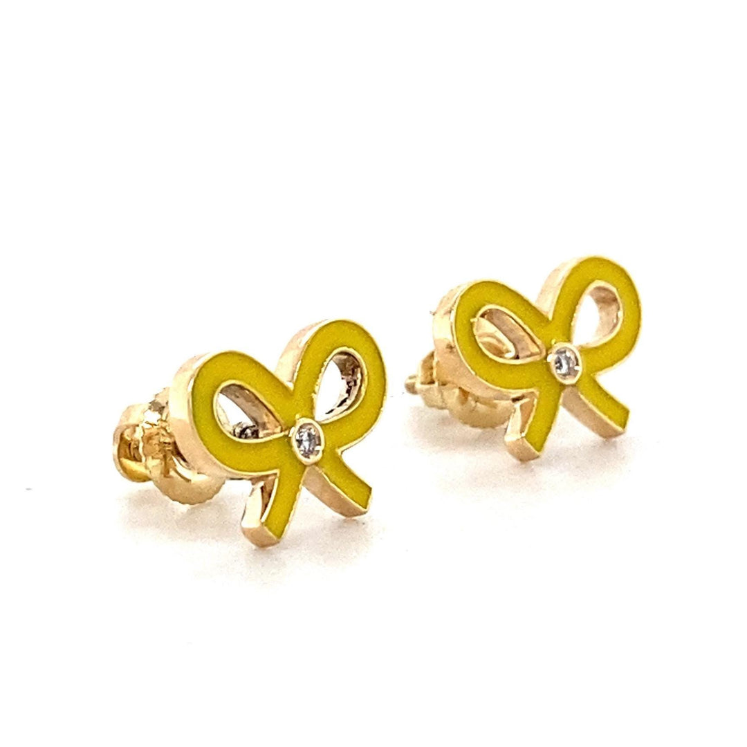 Kids Bowknot Diamond Stud Earrings, 14k Solid Gold With Enameling, Natural Diamonds, Kids jewelry, Gift for toddlers/girls, Ready To Ship