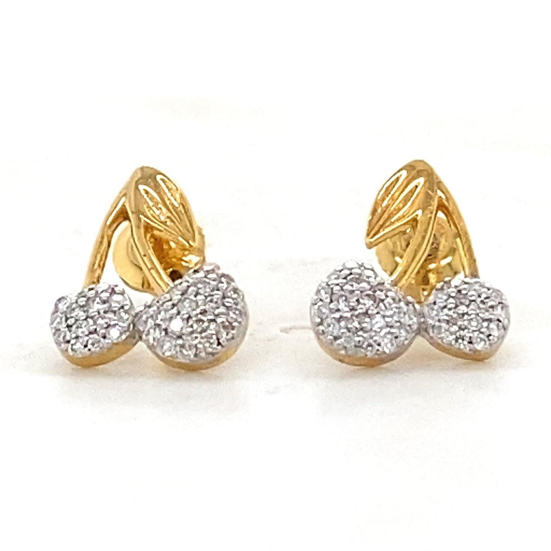 Kids Cherry Diamond Stud Earrings, 14k Solid Gold, Natural Diamonds, Fruit Jewelry, Gift for toddlers/girls, Ready To Ship, HRD Certified