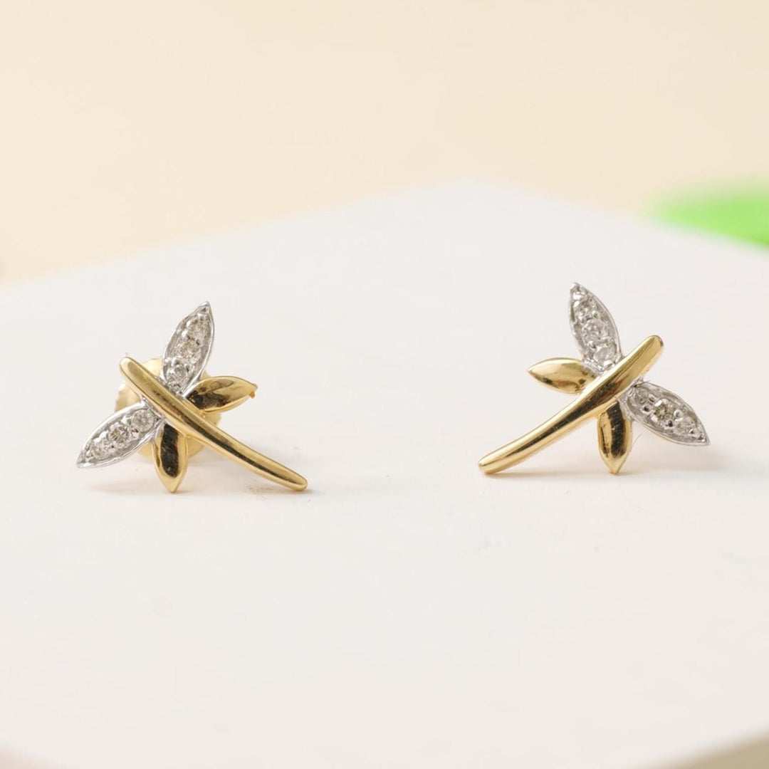 Kids Dragonfly Diamond Stud Earrings, 14k Solid Gold, Natural Diamonds, Insect Jewelry, Gift for toddlers/girls/kids, Ready To Ship