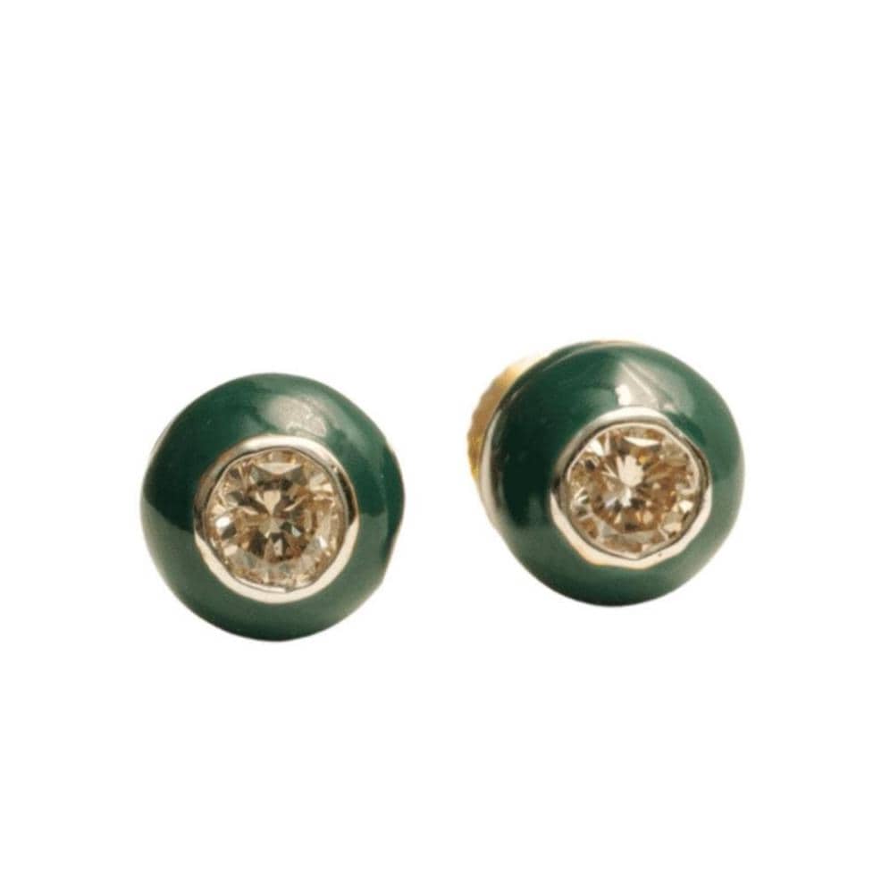 Kids Enameled Diamond Stud Earrings, 14k Solid Gold, Natural Diamonds, Everyday Enamel Studs, Gift for toddlers/girls/kids, Ready To Ship