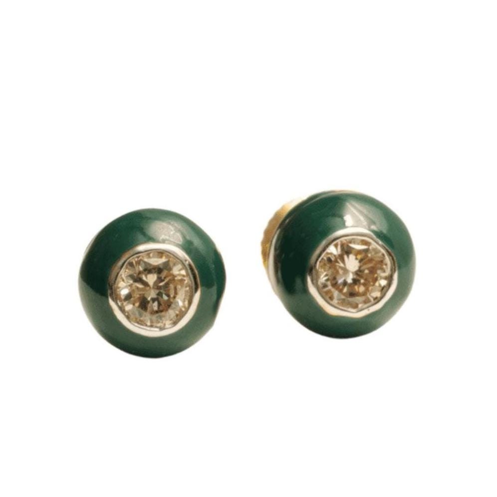 Kids Enameled Diamond Stud Earrings, 14k Solid Gold, Natural Diamonds, Everyday Enamel Studs, Gift for toddlers/girls/kids, Ready To Ship