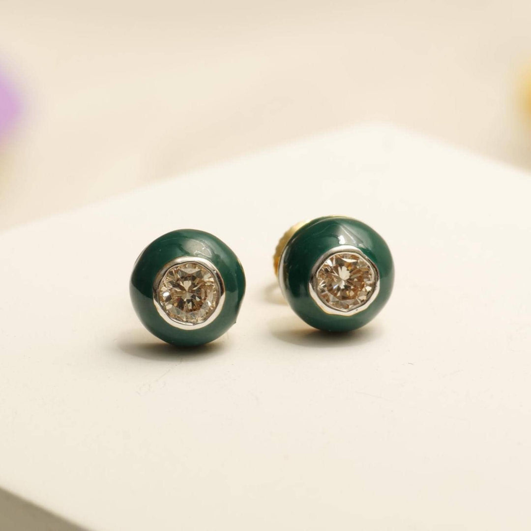 Kids Enameled Diamond Stud Earrings, 14k Solid Gold, Natural Diamonds, Everyday Enamel Studs, Gift for toddlers/girls/kids, Ready To Ship