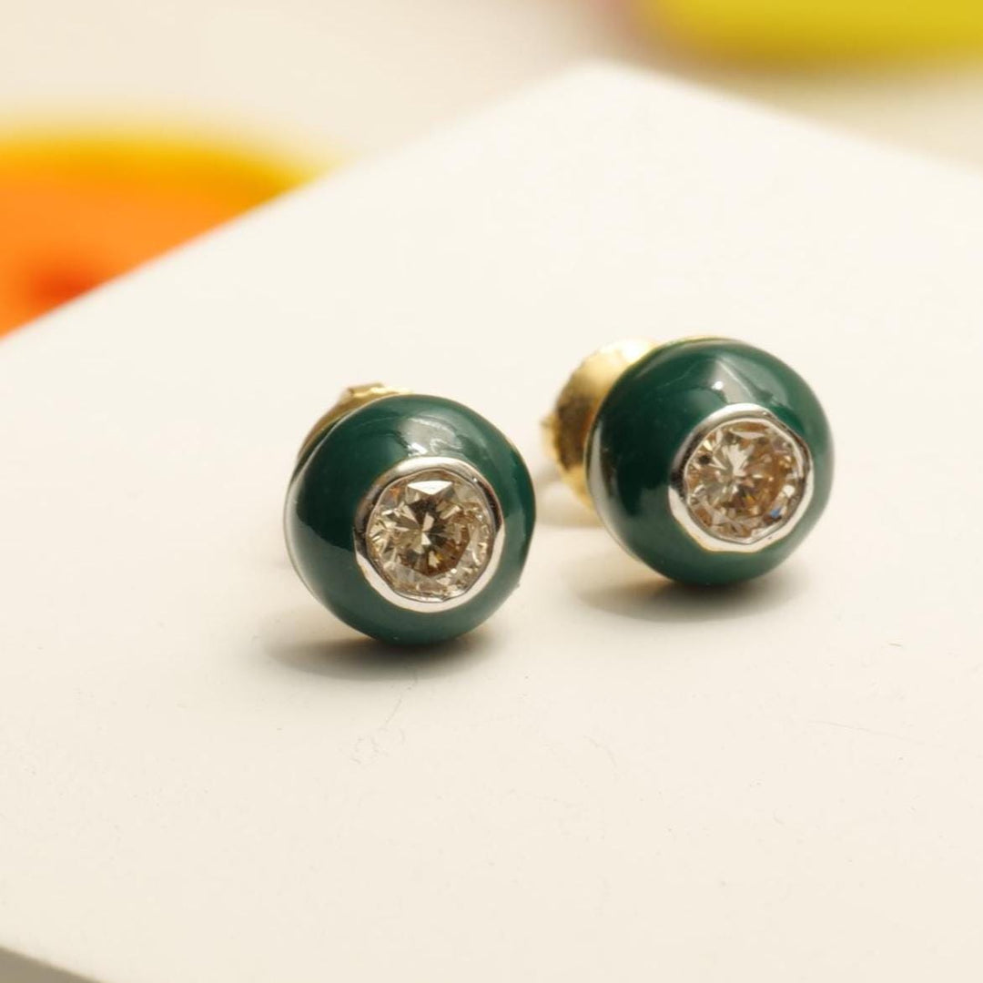 Kids Enameled Diamond Stud Earrings, 14k Solid Gold, Natural Diamonds, Everyday Enamel Studs, Gift for toddlers/girls/kids, Ready To Ship