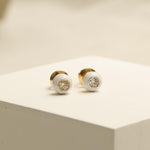 Load image into Gallery viewer, Kids Enameled Diamond Stud Earrings, 14k Solid Gold, Natural Diamonds, Everyday Jewelry, Gift for girls, Ready To Ship, HRD Certified
