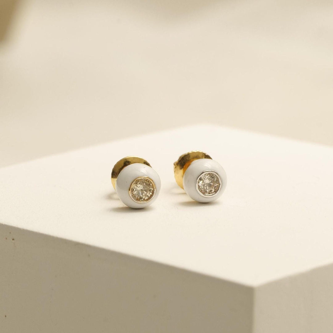 Kids Enameled Diamond Stud Earrings, 14k Solid Gold, Natural Diamonds, Everyday Jewelry, Gift for girls, Ready To Ship, HRD Certified