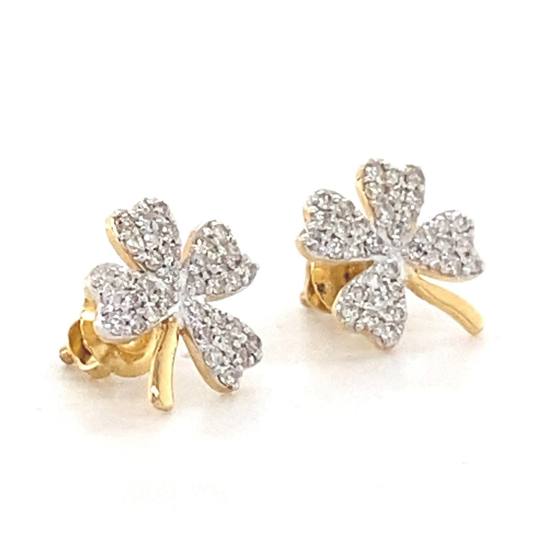 Kids Leaf Clover Diamond Stud Earrings, 14k Solid Gold, Natural Diamonds, Two Toned Studs, Gift for girls, Ready To Ship, HRD Certified