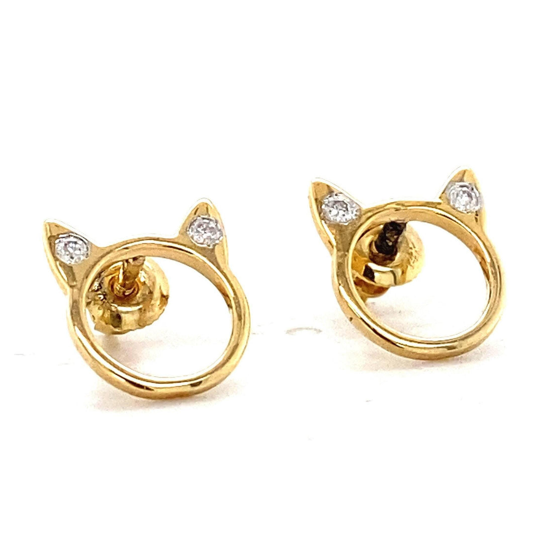 Kids Cat Ear Diamond Stud Earrings, 14k Solid Gold, Natural Diamonds, Animal jewelry, Gift for toddlers/girls/kids, Ready To Ship